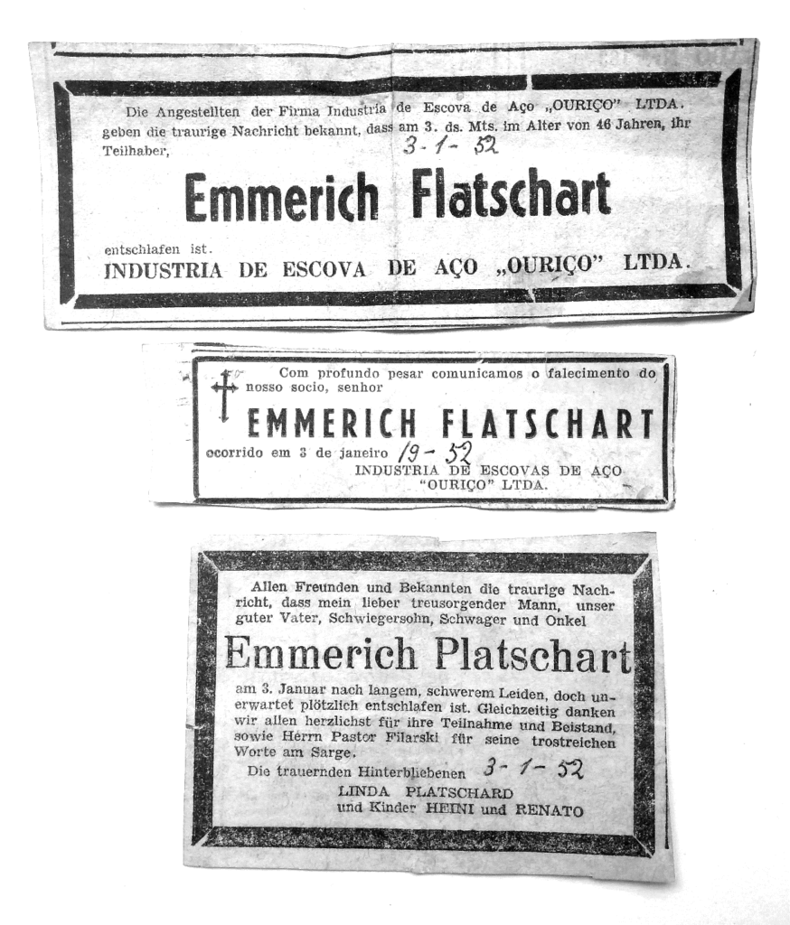 Obituário de Emmerich Flatschart.